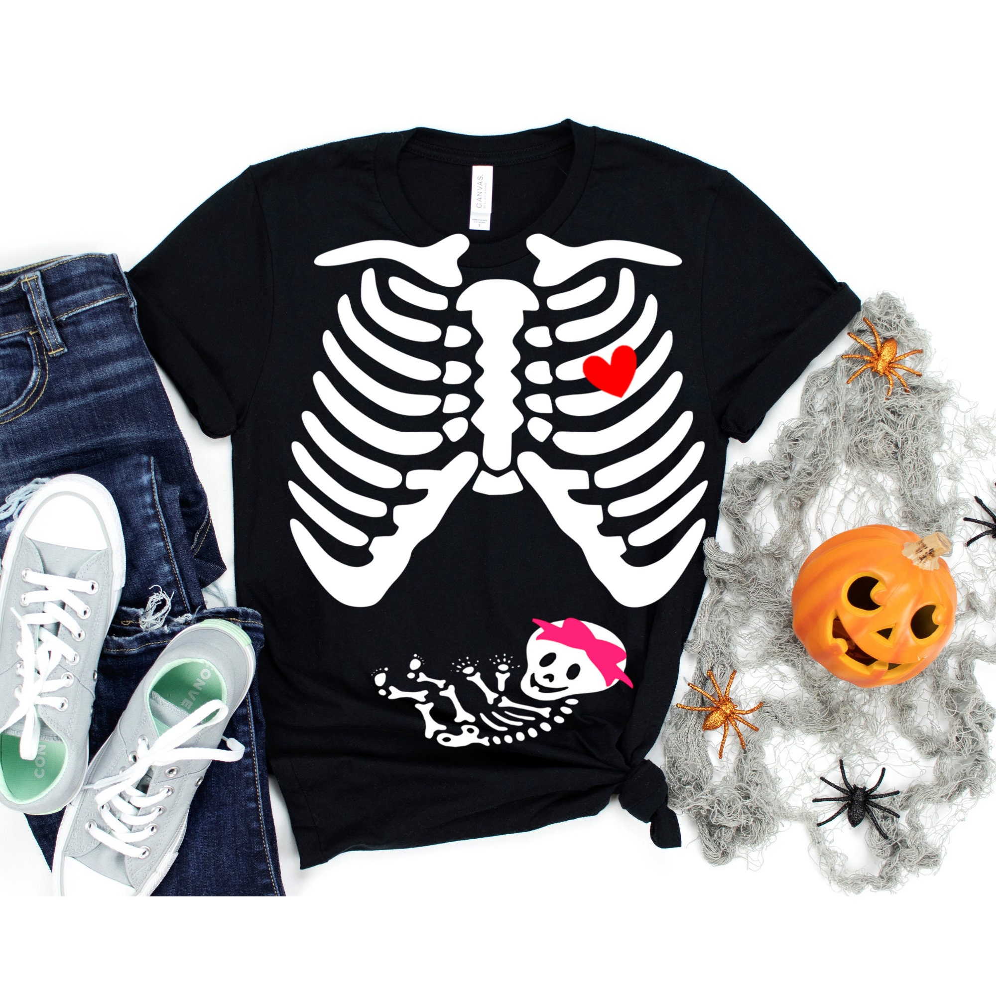 Baby Skeleton Girl Pregnancy Announcement Halloween Shirt
