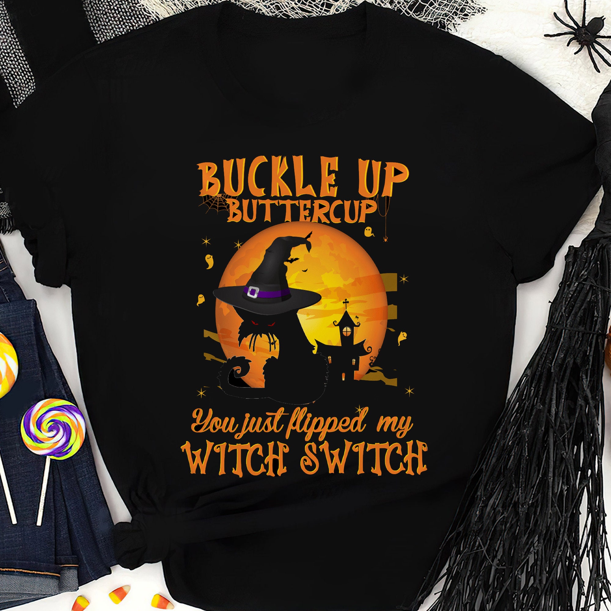 Funny Grumpy Black Cat Witch Shirt Halloween