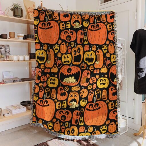 Funny Jack O Lantern Halloween Blanket
