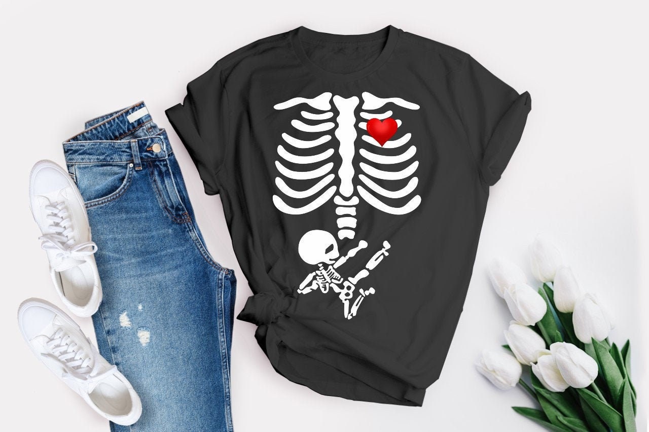 Halloween Pregnancy Announcement Pregnant Skeleton Shirt