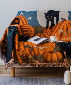 Halloween Pumpkin Black Cat Furniture Throw Picnic