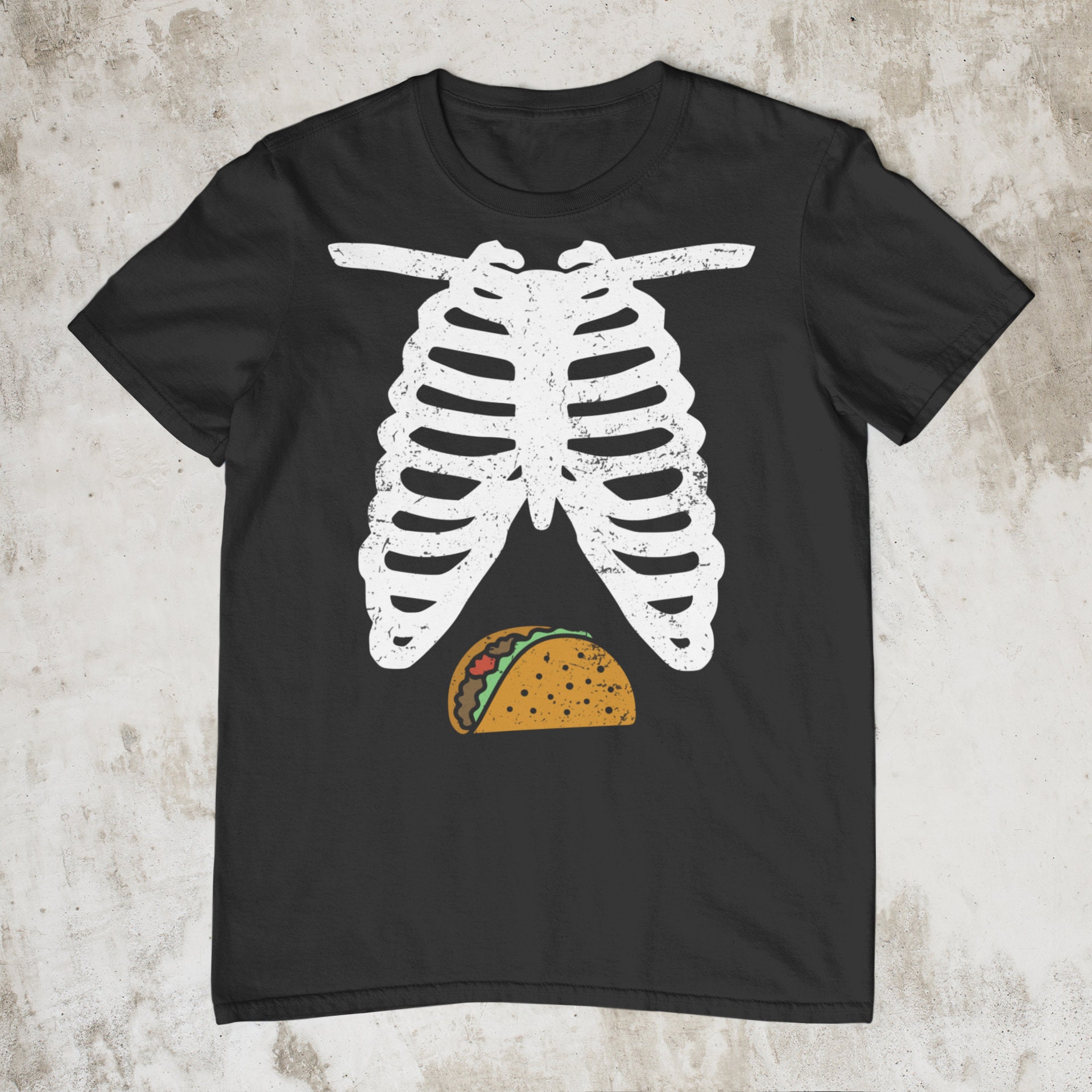 Halloween X-Ray Skeleton Taco Belly Funny Pregnancy Couple Dad Shirt