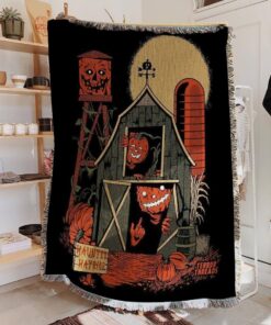 Haunted House Jack O Lantern Halloween Gothic Blanket