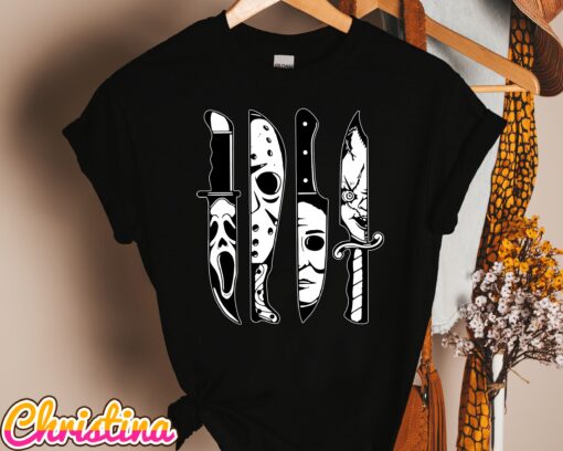 Horror Movie Characters In Knives Halloween Shirt