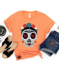 Dia De Los Muertos Flower Hearts Sugar Skull Halloween Shirt