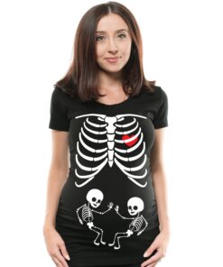 Twins Maternity Halloween Costume Skeleton shirt