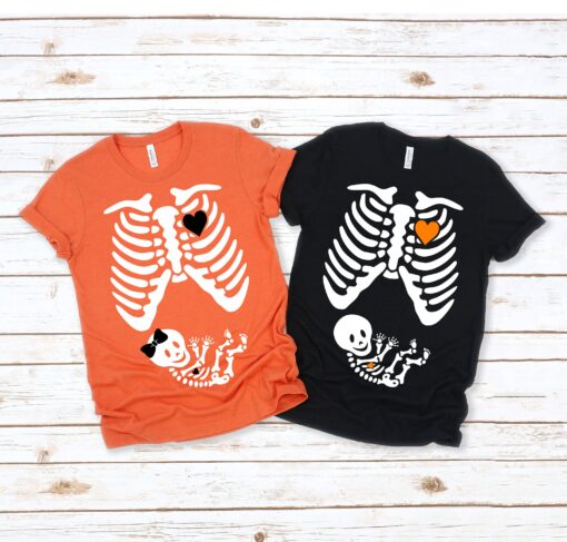 Skeleton Maternity Couples Halloween Pregnancy Shirt