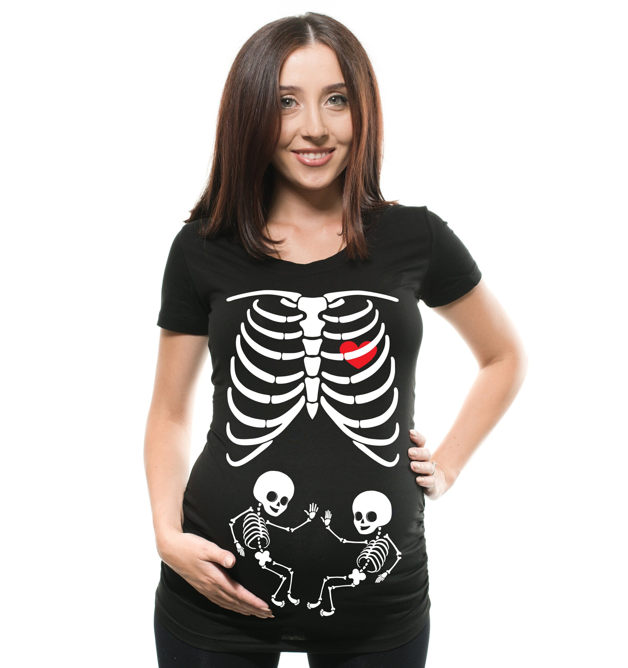 Twins Maternity Halloween Costume Skeleton Shirt