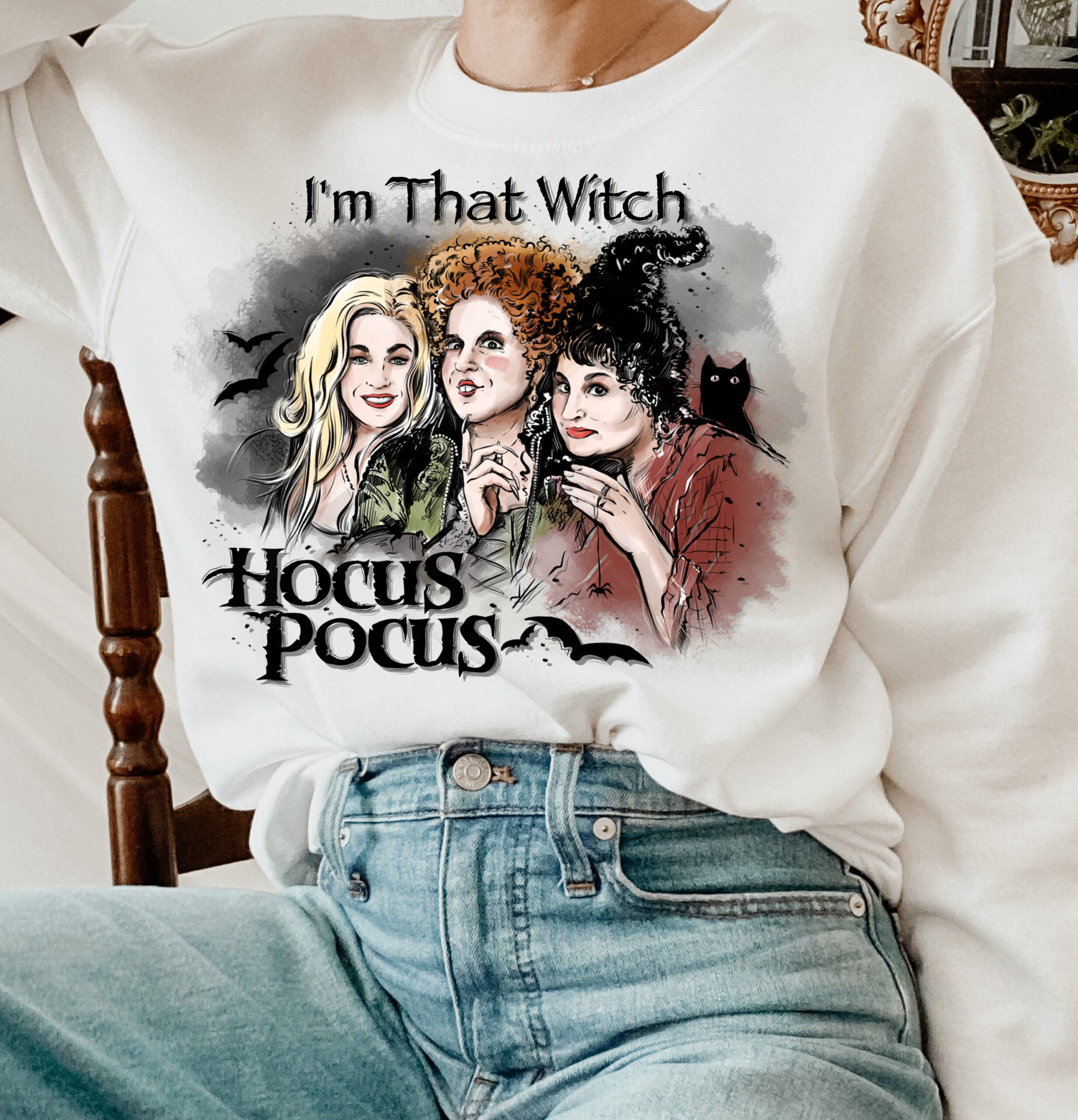 Sanderson Sisters Hocus Pocus Bleached Halloween Sweater