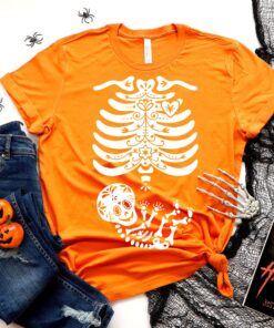 Skeleton Maternity Halloween Pumpkin Shirt
