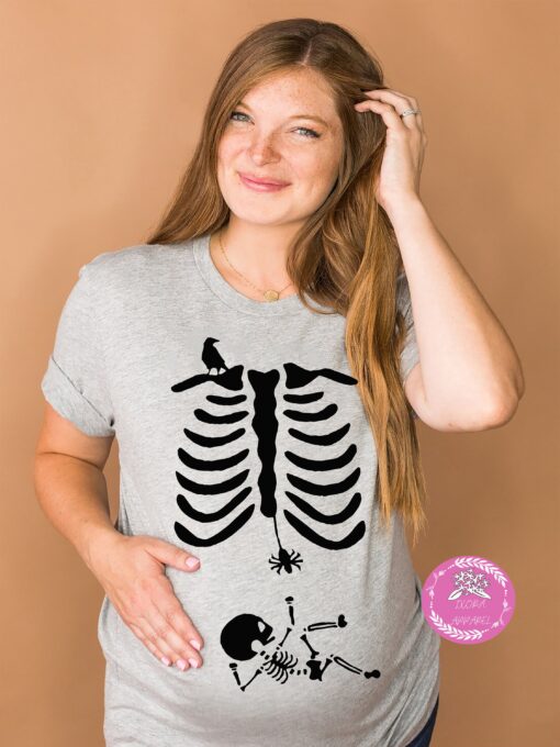 Skeleton Pregnant Maternity Halloween Shirt
