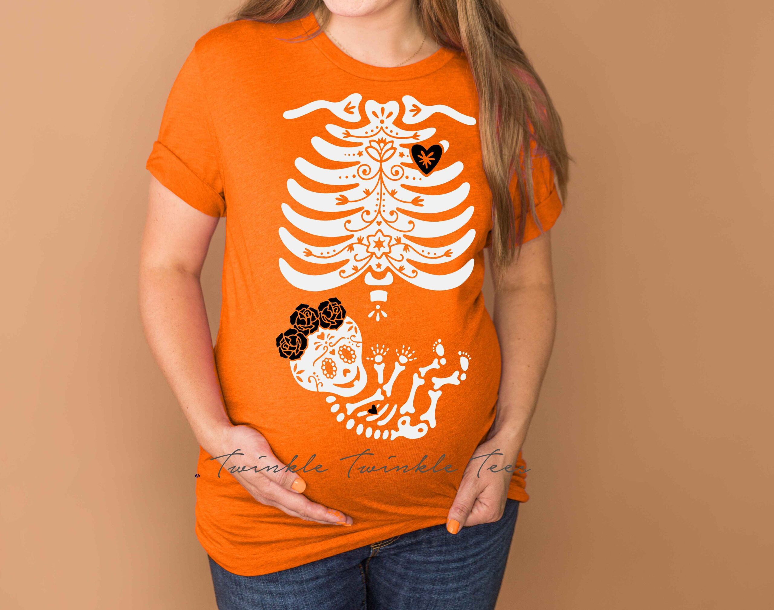 Dia De Los Muertos Skeleton Maternity Halloween Pregnancy Shirt