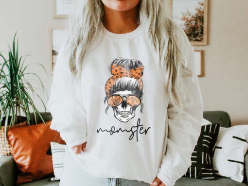 Momster Sweatshirt Halloween Shirt Messy Bun