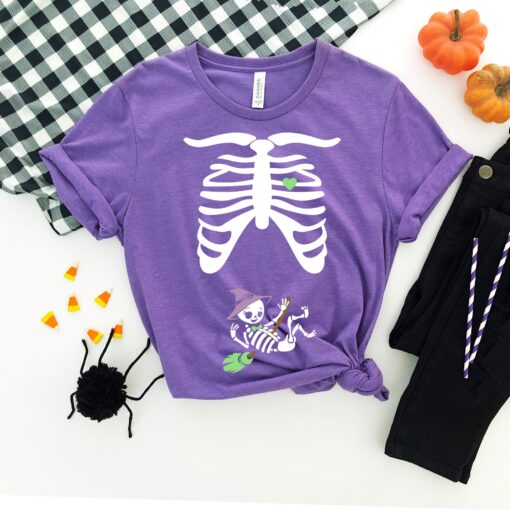 Pregnant Witch Halloween Baby Skeleton Shower Shirt