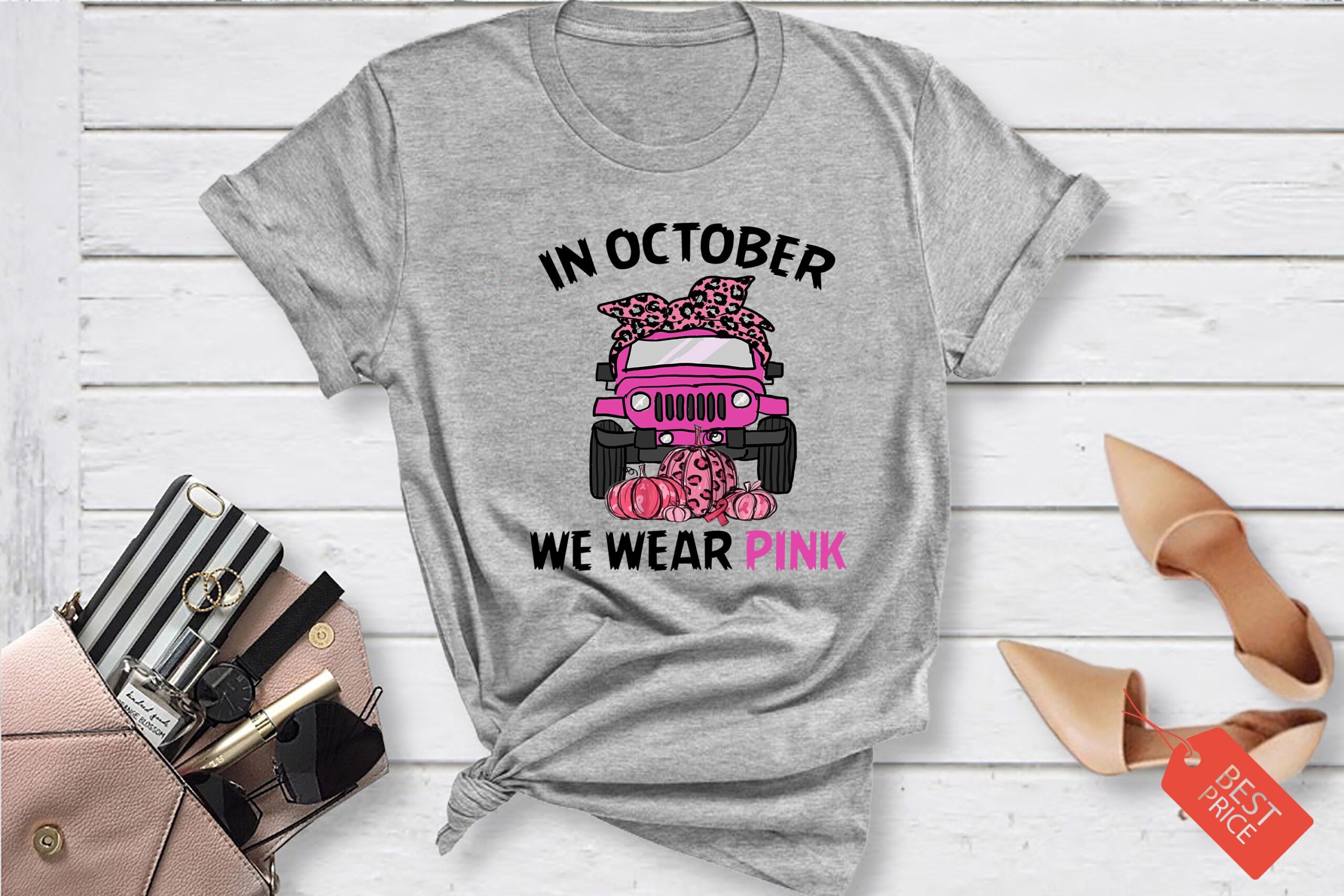 In October We Wear Pink Jeep Shirt