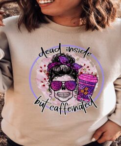 Dead inside but caffeinated cute funny halloween mom life shirt