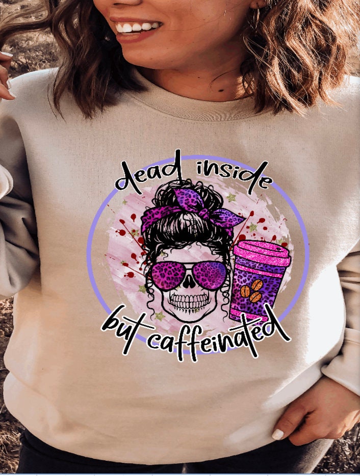 Dead Inside But Caffeinated Cute Funny Halloween Mom Life Shirt