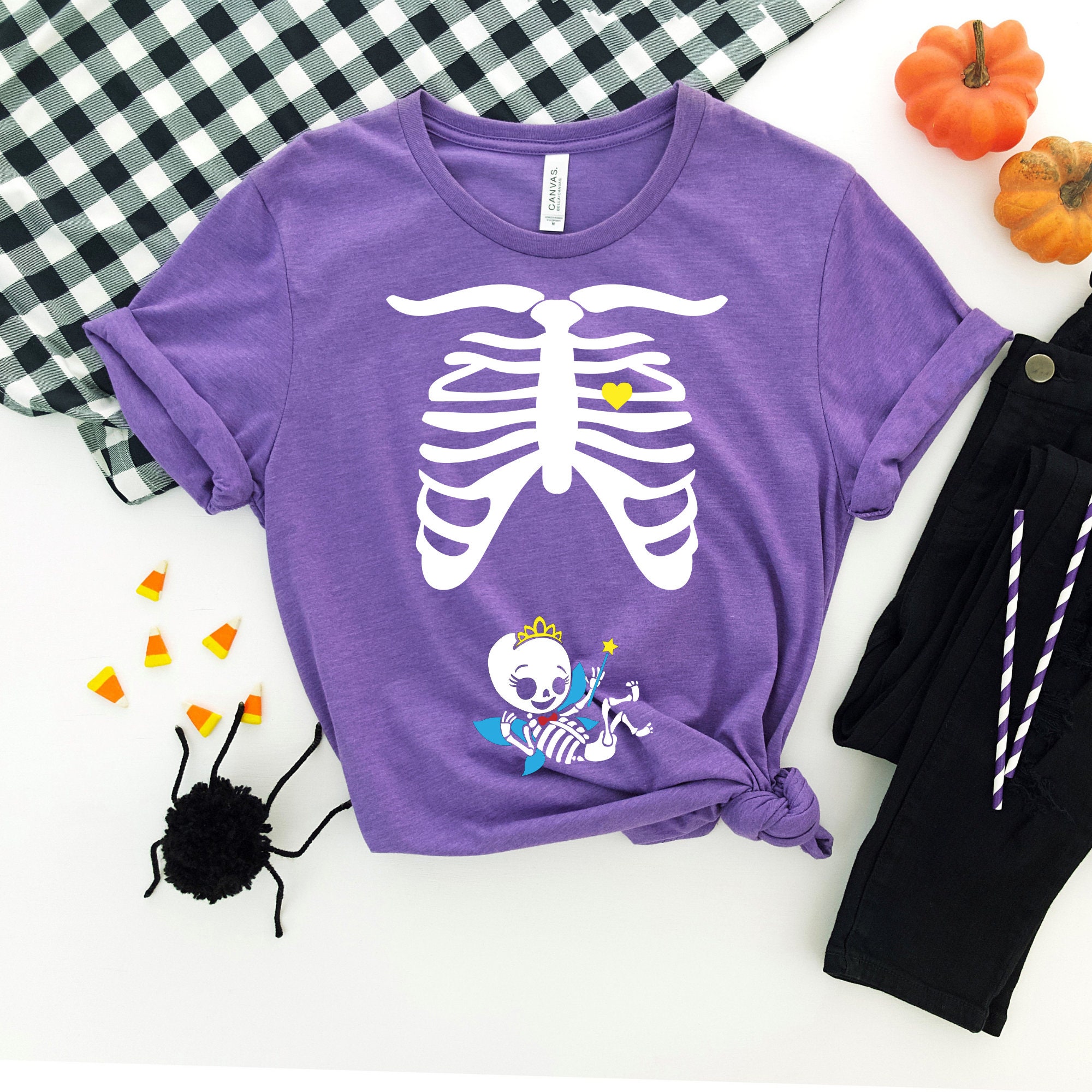 Pregnant Fairy Halloween Skeleton Fetus Shirt