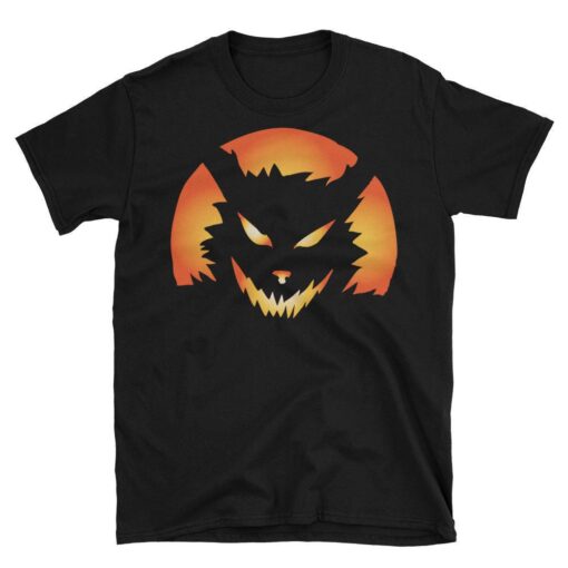 Jack O Lantern Pumpkin Carving Face Werewolf Short Sleeve Unisex Shirt