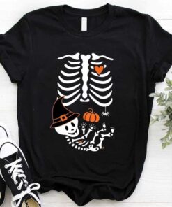 Neutral Halloween Pregnant Cute Skeleton Maternity Shirt