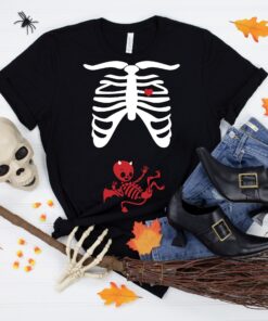 Pregnant Devil Halloween Skeleton Baby Boy Shirt