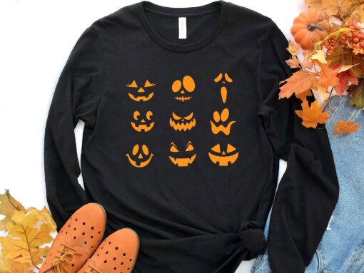 Pumpkin Carving Face Long Sleeve Halloween Shirt