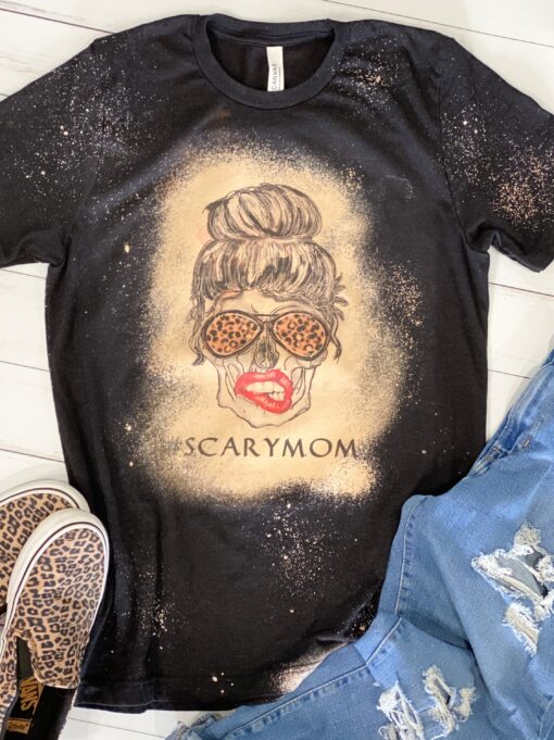Scary Mom Bleached Halloween Tshirt