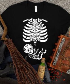 Skeleton Maternity Halloween Pumpkin Shirt