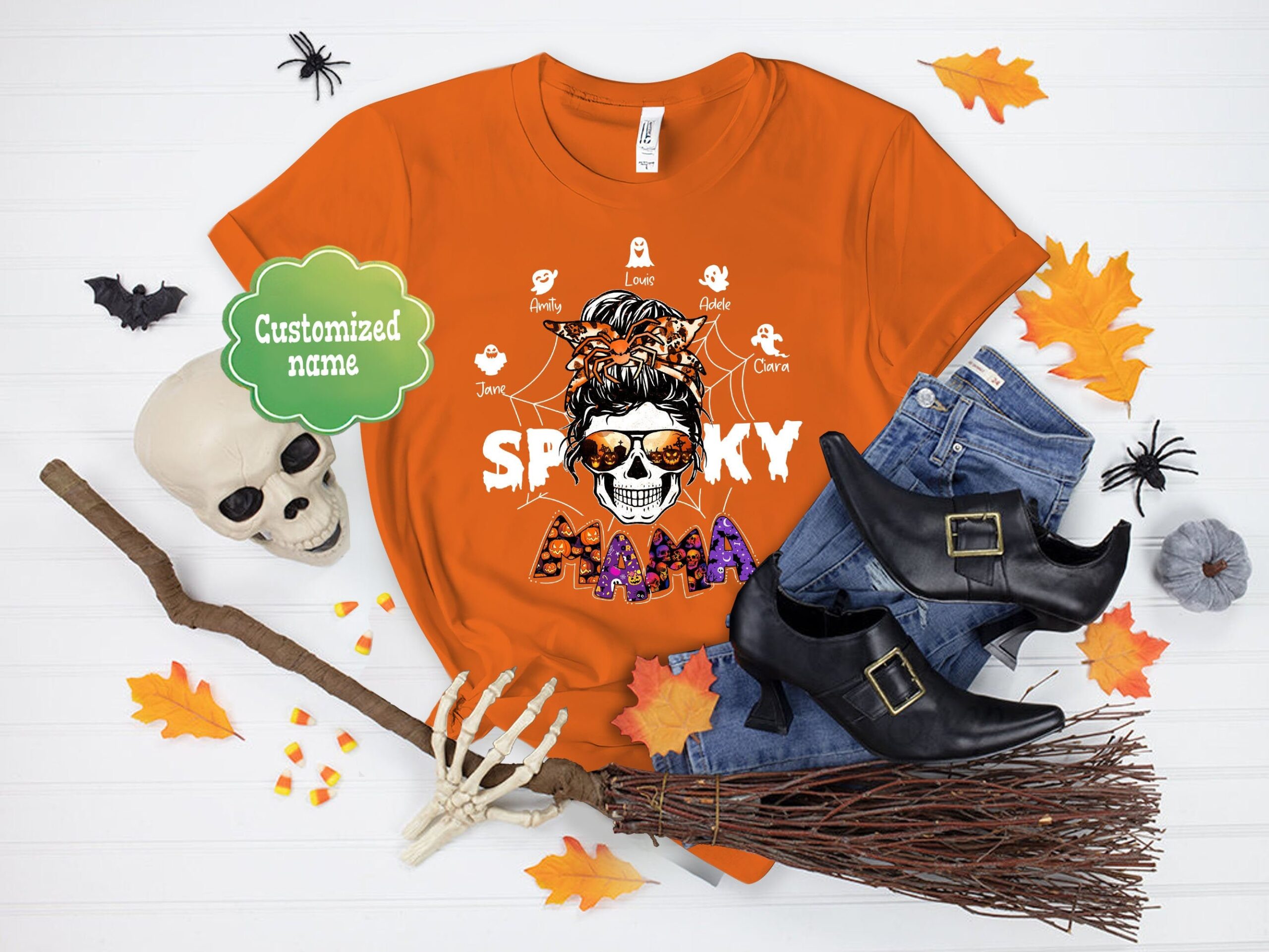 Spooky Mama Messy Bun Halloween Shirt