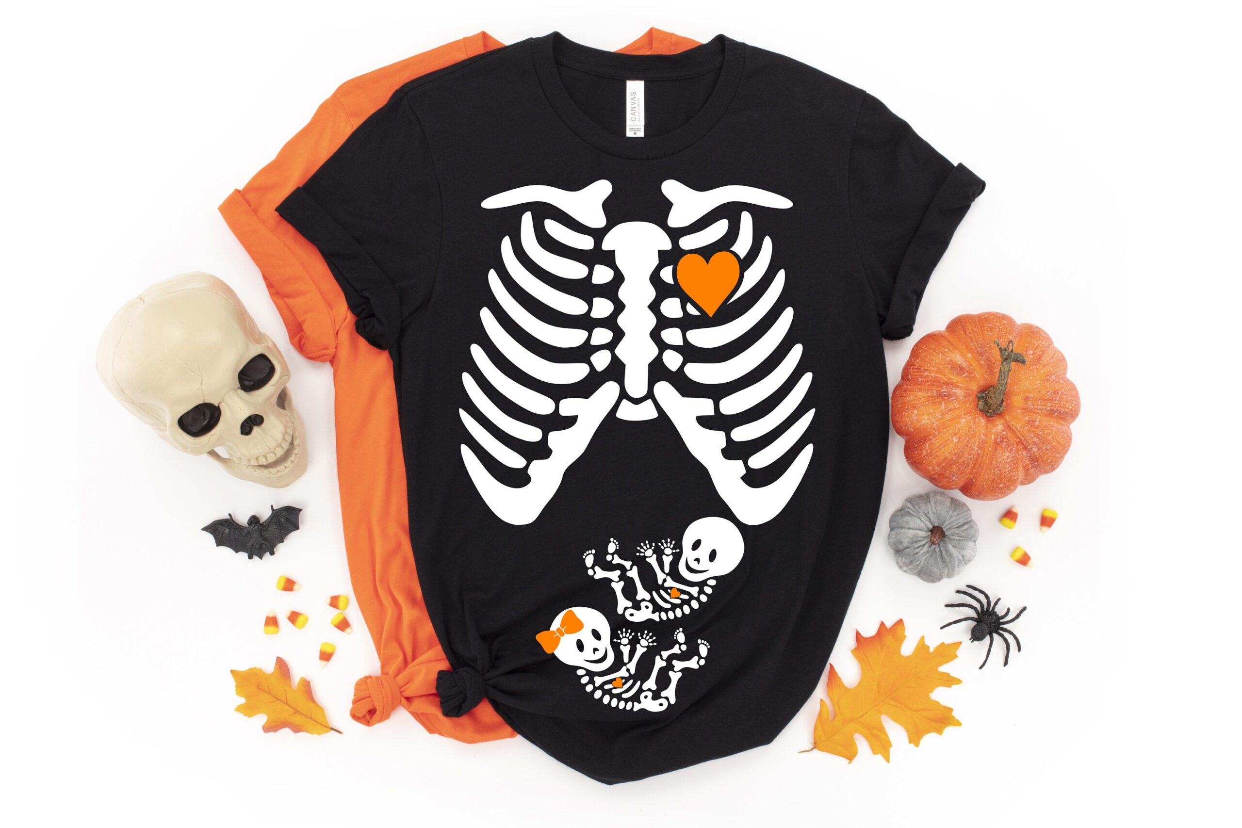 TWINS Skeleton Maternity Pregnancy Halloween T-shirt