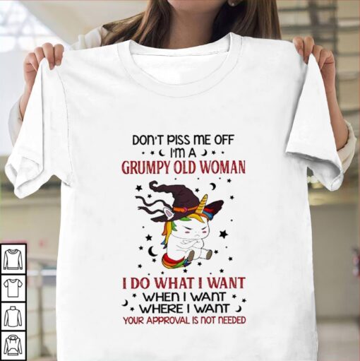 Unicorn Witch Don’t Piss Me Off I’m A Grumpy Old Women Halloween Shirt
