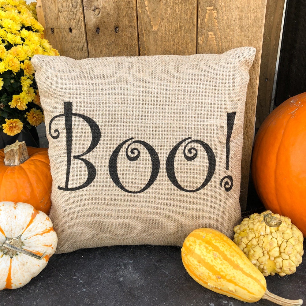 Boo! Burlap Throw Pillow Halloween Decor