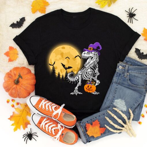 Dinosaur Hat Witch Costume Skeleton Scary Party Halloween Shirt