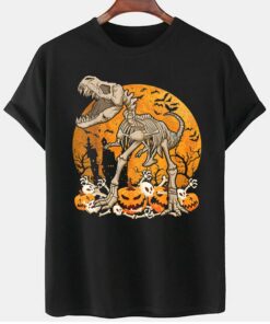 Dinosaur Skeleton Pumpkin With Moon Halloween Gift Shirt