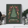 Holiday Sign Decor Merry Christmas Tree Poster