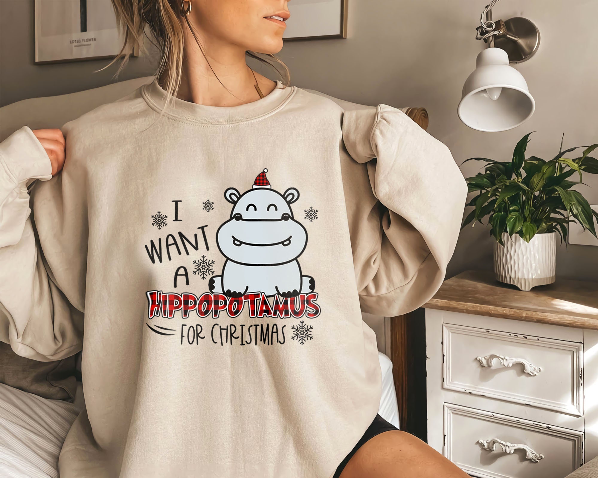 Funny Christmas I Want A Hippopotamus For Sweatshirt - Teeholly