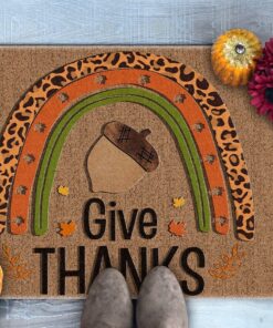 Give Thanks Leopard Fall Rainbow Doormat
