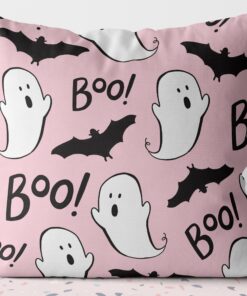 Halloween Boo Ghosts Bats Pink Decor Pillow