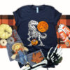 Dinosaur T Rex Skeleton Pumpkin With Moon Halloween Shirt