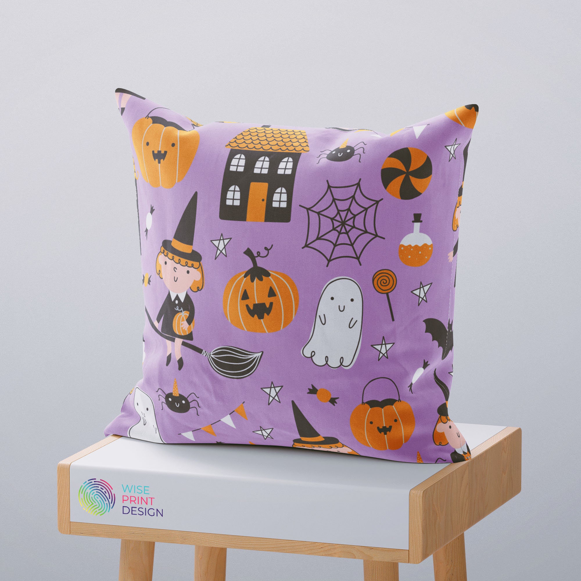 Halloween Trick Or Treat Flying Witch Decorative Pillowcase
