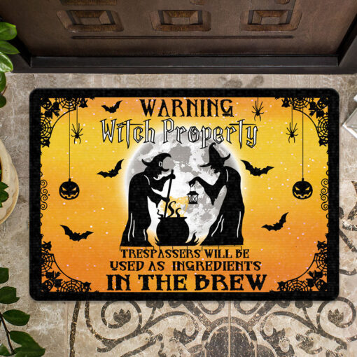 Halloween Warning Witch Property Doormat