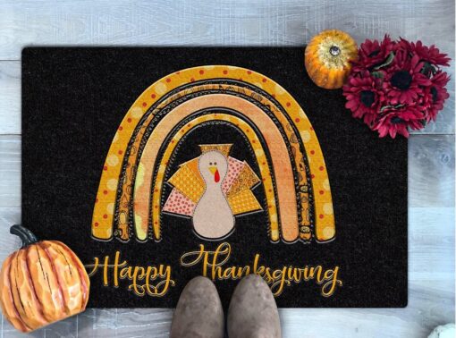 Happy Thanksgiving Doormat Fall Rainbow