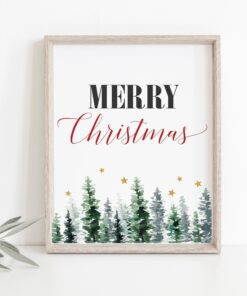 Holiday Sign Decor Merry Christmas Tree Poster
