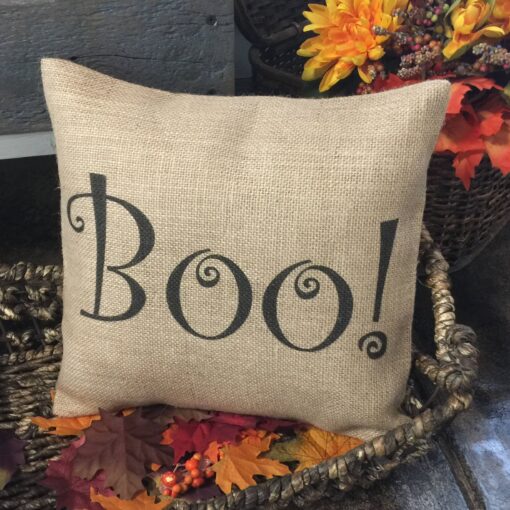 Boo! Burlap Throw Pillow Halloween Decor