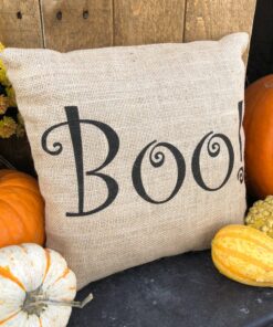 Boo! burlap throw pillow Halloween decor