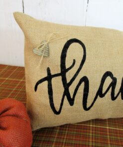 Thankful Burlap Lumbar Thanksgiving Pillow