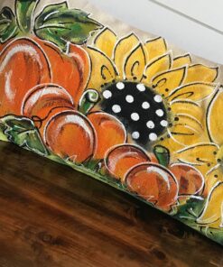 Fall Pumpkins and Sunflowers Lumbar Hand Painted Pillow