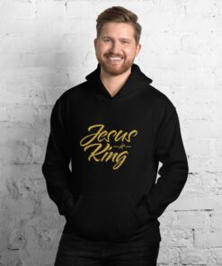 Jesus Is King Christian Hoodie In Black W Gold Lettering