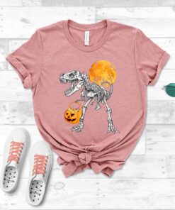 Dinosaur Skeleton Pumpkin Halloween Happy Shirt