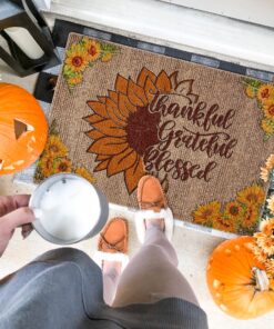 Sunflower Thankful Grateful Blessed Thanksgiving Doormat